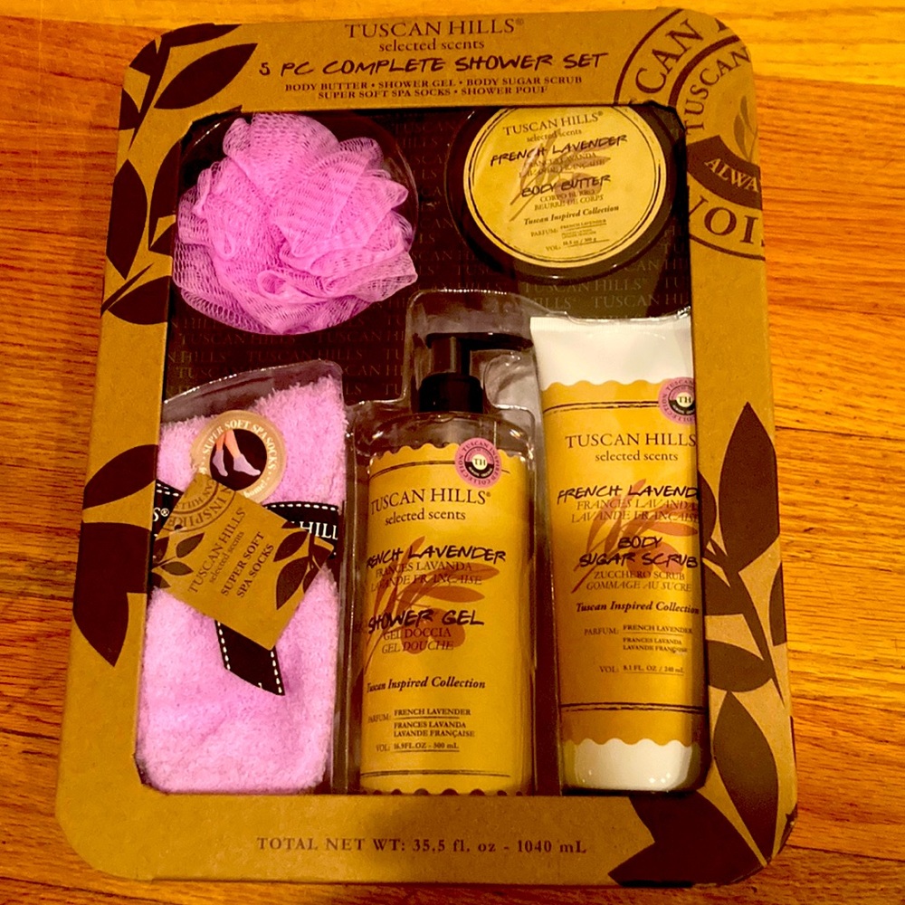 TUSCAN HILLS FRENCH LAVENDER  AROMATHERAPY 5 PIECE COMPLETE SHOWER COLLECTION
